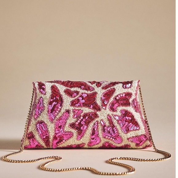Anthropologie Sequin Scalloped Clutch Bag Pink - Picture 3 of 4